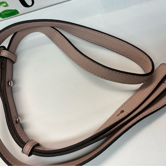 Leather Crossbody Strap, silver hardware, color Pink Blush with black trim - Picture 4 of 7